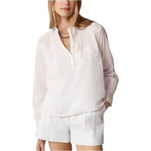 J. Crew White Pintucked Pleated Lace Trim Blouse NWT S